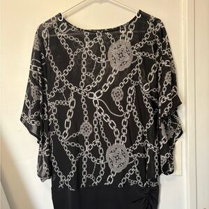 Jennifer Lopez Black and Gray Chain Print Blouse